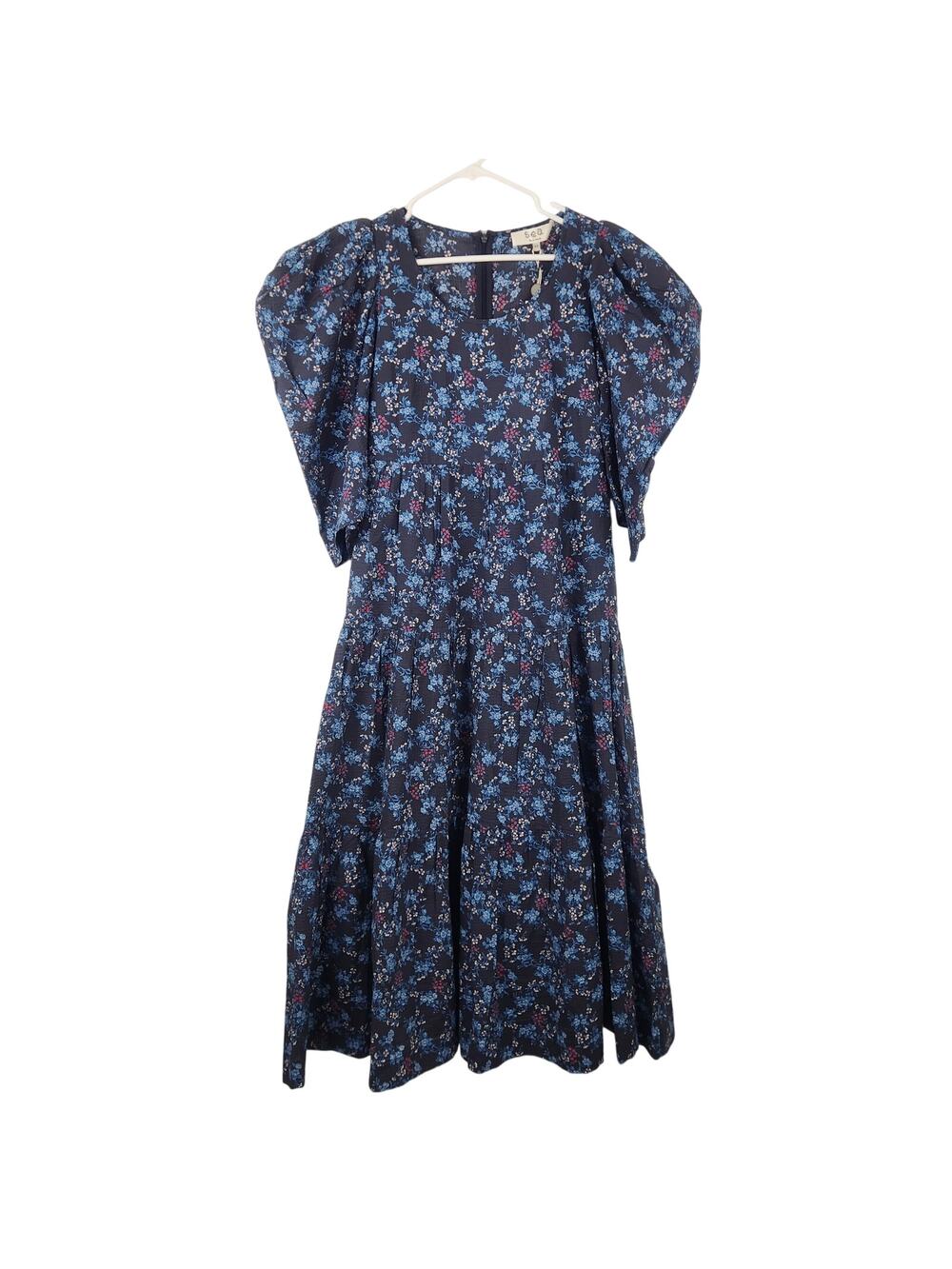 Sea New York Puff Sleeve Maxi Dress Blue Floral Size XS NWT Pockets